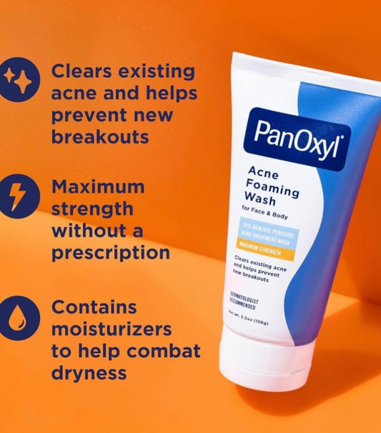 PanOxyl Acne Foaming Wash Benzoyl Peroxide 10% Maximum Strength Antimicrobial, 156g